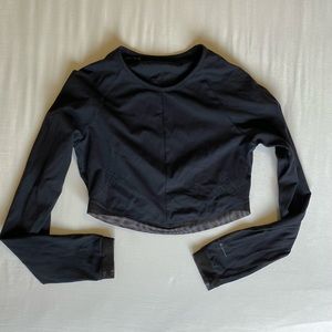 Gymshark Whitney Simmons Cropped Black Workout Long-sleeve Top, Size S